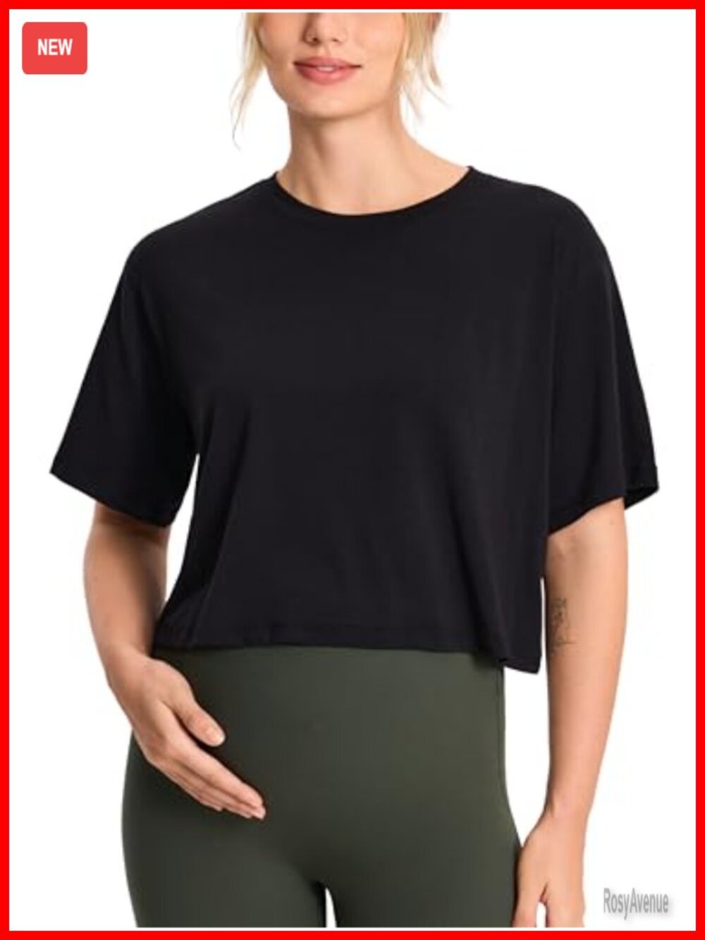 Cotton Modal Cropped Maternity Top Loose Fit Crewneck Short Sleeve